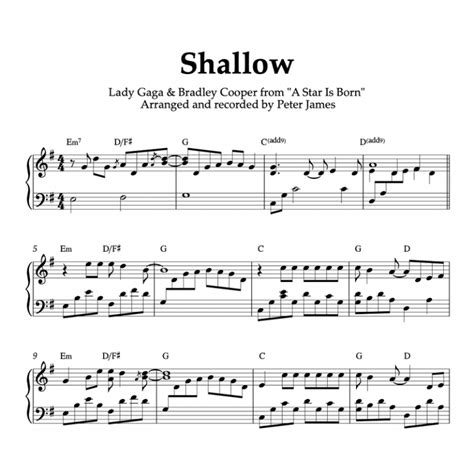 "Shallow" (Lady Gaga) from "A Star is Born" - Piano Sheet Music