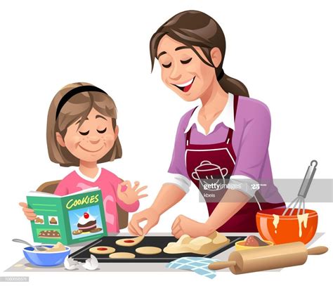 Mother And Daughter Making Cookies Illustration #Ad, , #affiliate, #Daughter, #Mother, #Making ...