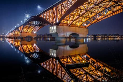 Seongsu Bridge, South Korea, Lights, Reflection, Han River, Seoul ...