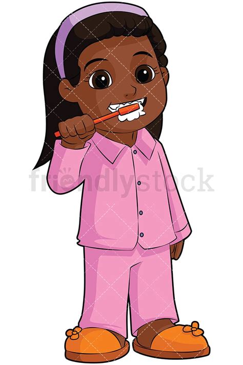 Black Girl Brushing Teeth Cartoon Vector Clipart - FriendlyStock