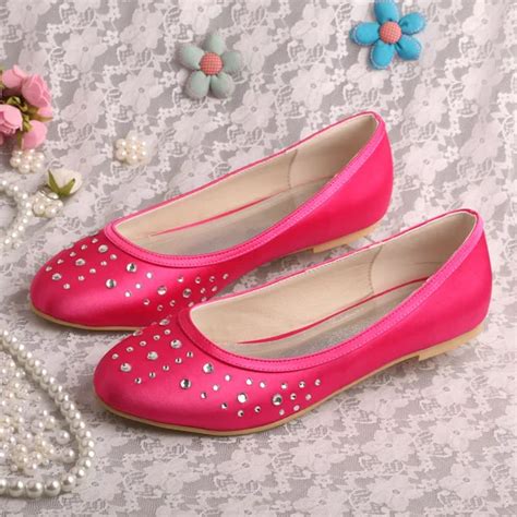 Wedopus Hot Pink Flats Size 5 Ballerina Crystal Shoes Bridesmaid Closed ...