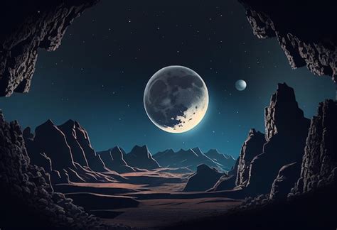 Moon in sky at night background asset game 2D futuristic generative ai ...