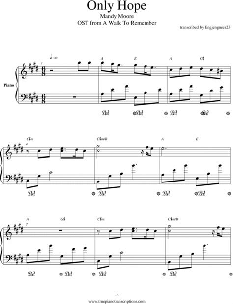 Only Hope Piano Solo - Mandy Moore - Download Sheet Music