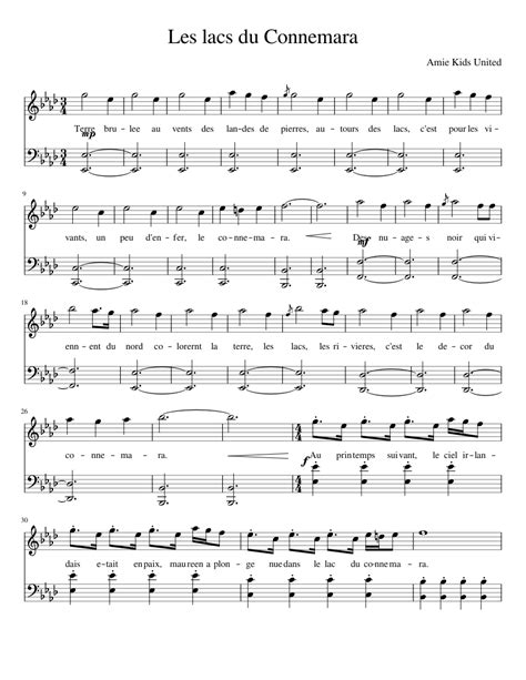 Les lacs du Connemara avec paroles Sheet music for Piano (Solo) Easy | Musescore.com