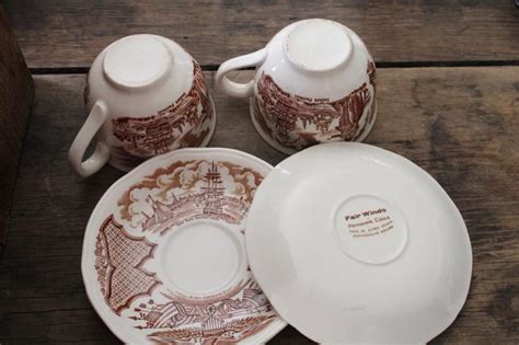 Fair Winds Alfred Meakin china tea cups and saucers w/ tall ships historic scenes