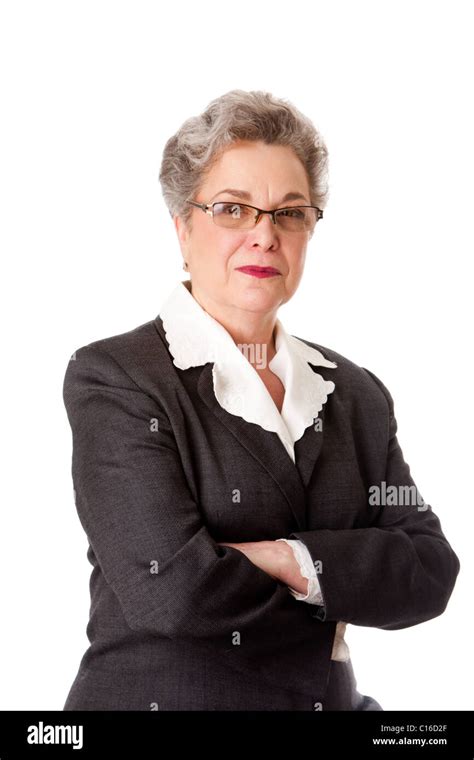 Experienced female business lawyer in suit. Beautiful Senior old woman with arms crossed ...