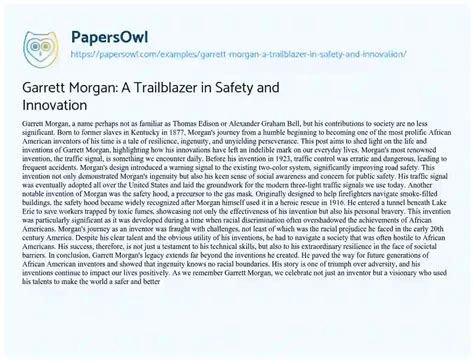 Garrett Morgan: A Trailblazer in Safety and Innovation - Free Essay Example - 407 Words ...