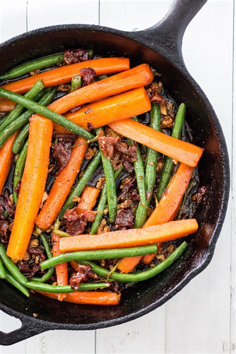 Maple Glazed Sauteed Green Beans and Carrots with Prosciutto and Walnuts - Whole Food Bellies