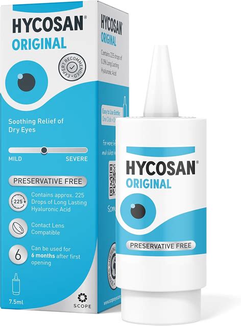 Hycosan Original - Preservative Free Eyedrops - Sodium Hyaluronate 0.1% - Eye Drops for Mild to ...