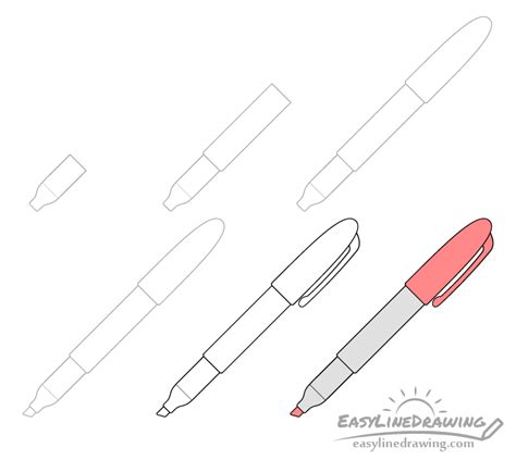 How to Draw a Marker Step by Step - EasyLineDrawing