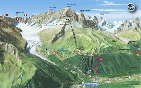 Chamonix Valley Ski Resorts Map, Grands Montets, la Flegere, Brevent