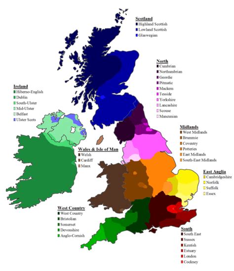 English Language: Map of the Various Accents in the British Isles ...