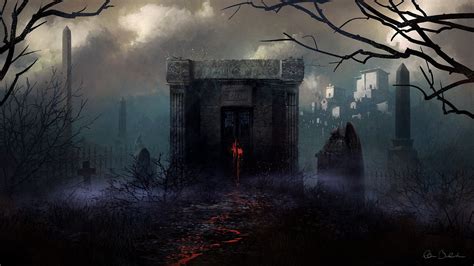 Cemetery, Graveyard, 1080P, Night, Fog, Dark HD Wallpaper