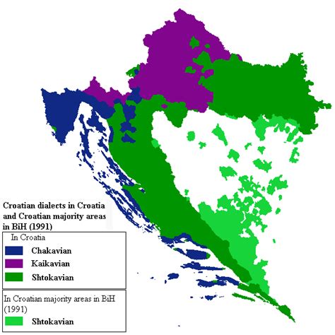 Location map of Serbo-Croatian dialects in Croatia | Language map ...