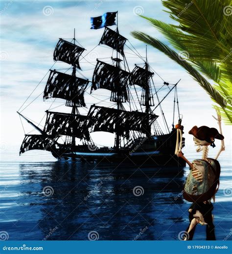 Skeleton Pirate And Ghost Ship Stock Photos - Image: 17934313