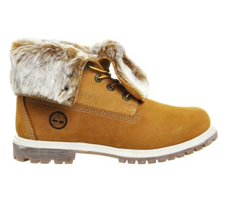 Timberland Fur Fold Down Boots in Natural | Lyst