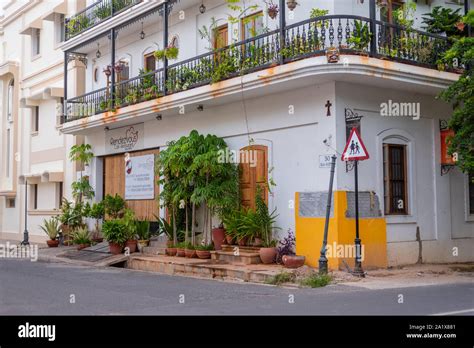 White Town, Pondicherry/India- September 3 2019: Beautiful French ...