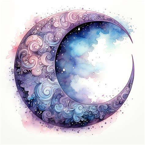 Premium Photo | Watercolor hand drawn illustration with crescent moon in the sky