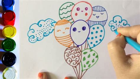 Balloon drawing / How to draw a bunch of balloons / Fun learning doodle ...