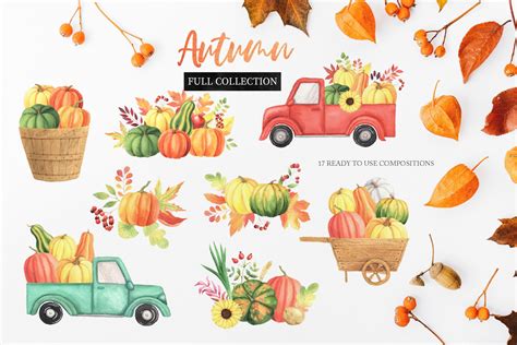 Watercolor Fall Autumn Harvest Clipart Graphic by Larysa Zabrotskaya · Creative Fabrica