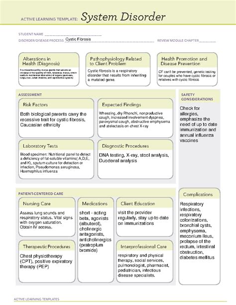 ATI Active Learning Template System Disorder cystic fibrosis - ACTIVE LEARNING TEMPLATES System ...