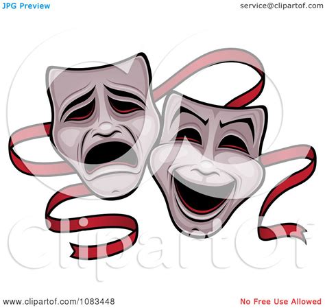 Clipart Comedy And Tragedy Theater Masks And Red Ribbon - Royalty Free ...