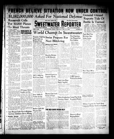 Sweetwater Reporter (Sweetwater, Tex.), Vol. 43, No. 316, Ed. 1 Thursday, May 16, 1940 - The ...