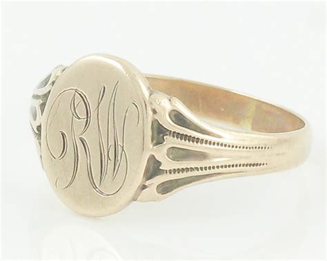 Ladies 10K Signet Ring - Antique Edwardian 10K Rosy Gold Small Oval ...