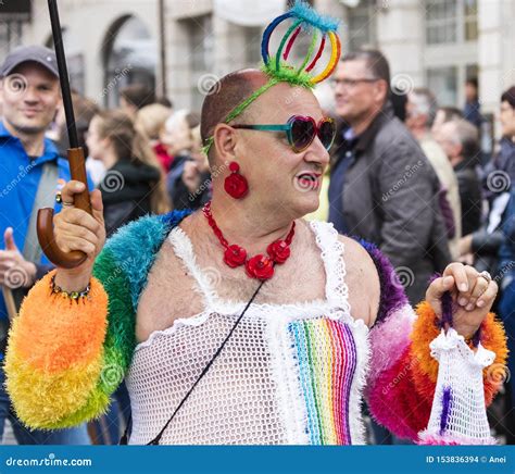 2019: a Gay Man in an Exquisite Rainbow Costume Attending the Gay Pride ...