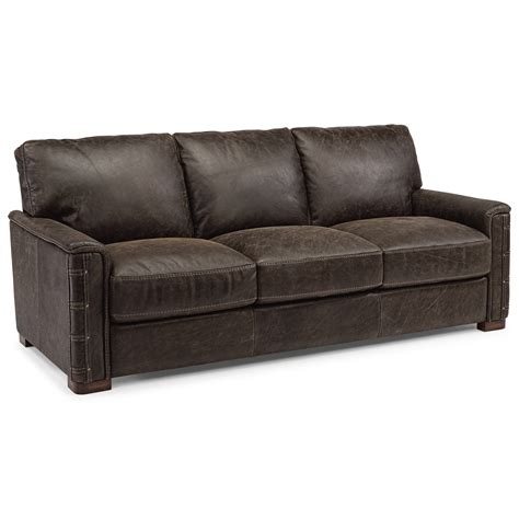 Flexsteel Latitudes - Lomax Rustic Leather Sofa with Nailhead Details ...