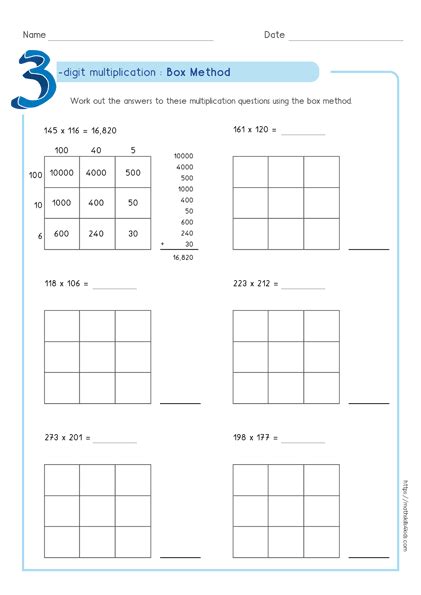 Box Method Of Multiplication Worksheets