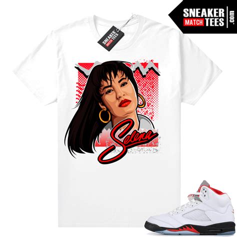 Fire Red 5s Jordan Sneaker Tees Selena - Jordan Match Tees