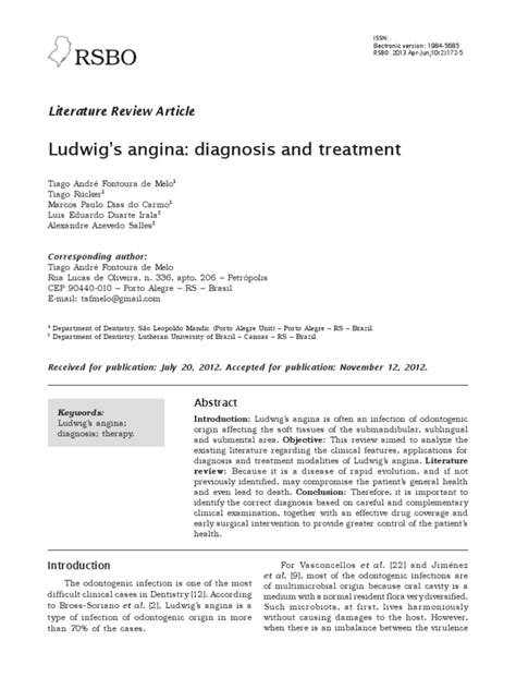 Ludwig’s angina: diagnosis and treatment: Literature Review Article