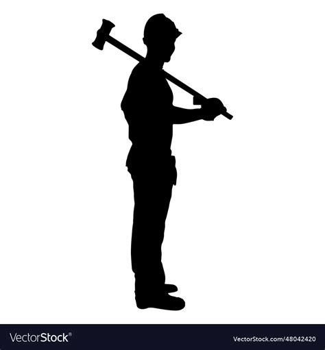 Construction worker sledge hammer silhouette Vector Image