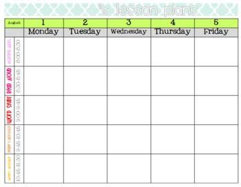 Editable and Customizable Lesson Plan Template "Vertical View" | Weekly lesson plan template ...