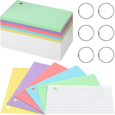 Buy 300 Pieces Index Cards Flash Cards with Rings Punched Index Cards ...