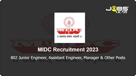 MIDC Recruitment 2023: Apply Online for 802 Junior Engineer, Assistant Engineer, Manager ...