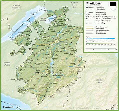 Canton of Fribourg map with cities and towns - Ontheworldmap.com