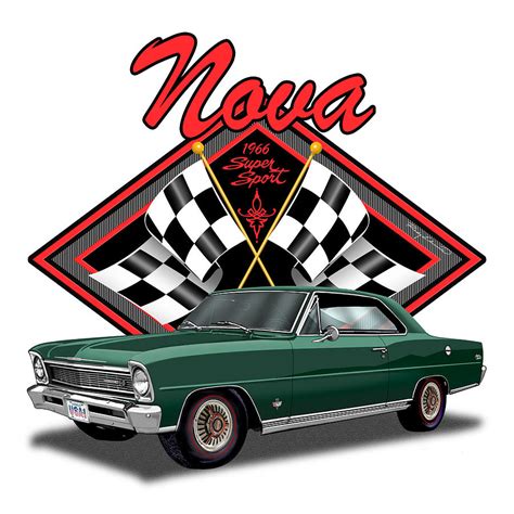 1966 Nova SS Dark Green Muscle Car Art Drawing by Rudy Edwards | Pixels