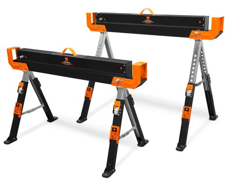 WEN 1300-Pound Capacity Height Adjustable Folding Steel Saw Horse with 2x4 Support Arms, Two ...