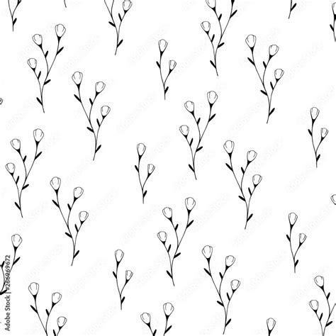 Simple flower, trendy pattern with flowers. Black-white vector ...