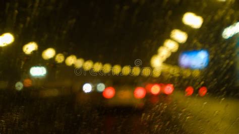 Driving a Car at Night in the Rain. Poor Visibility on the Road ...