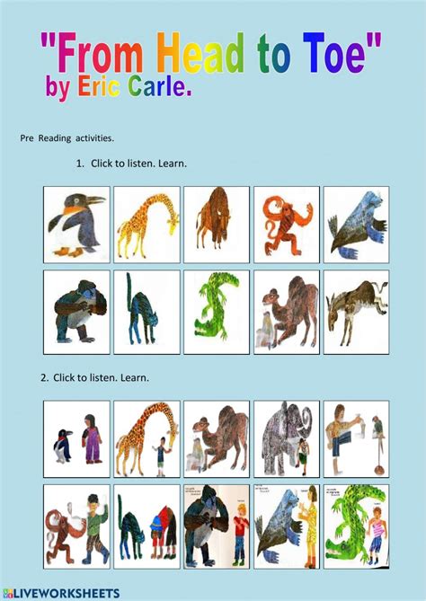 Pre Reading Worksheet From Head to Toe. - Interactive worksheet | Head to toe, Eric carle ...