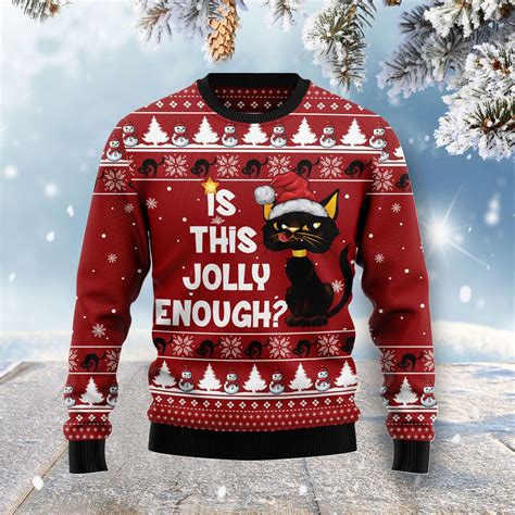 Is This Jolly Enough Black Cat Christmas Wool Sweater - RobinPlaceFabrics