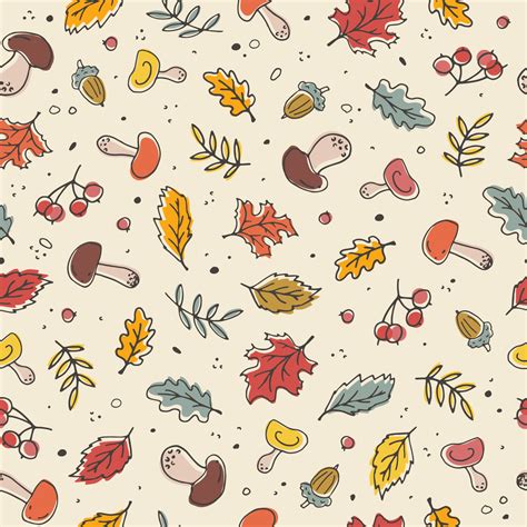 Vector colorful funny autumn natural seamless pattern with autumn ...