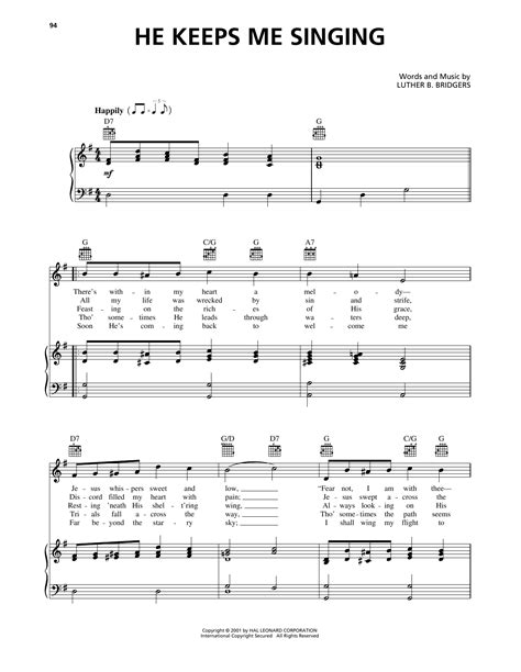 He Keeps Me Singing by Luther B. Bridgers Sheet Music for Piano, Vocal ...