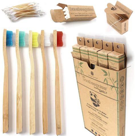 BAMBOOGALOO Organic Bamboo Toothbrushes - 7 Pack with Bamboo Cotton Buds & Dental Floss Gift ...