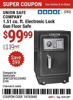 UNION SAFE COMPANY 1.51 cu. ft. Electronic Lock Gun Floor Safe for $99.99 – Harbor Freight Coupons