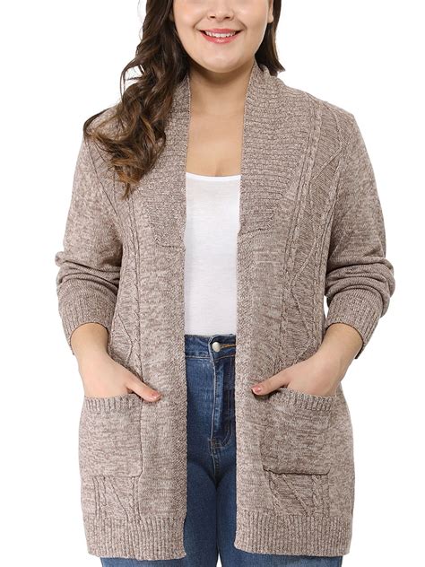 Unique Bargains - Women's Plus Size Two Pockets Open Front Sweater ...