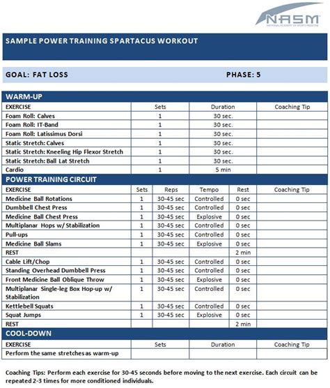 nasm group fitness templates - Google Search | Spartacus workout, Power training, Workout template